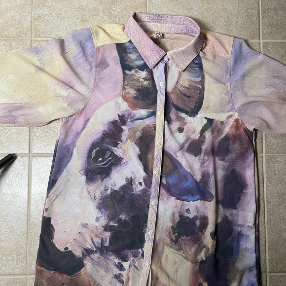 B Studio Art Cow Bull Farm Animal Sheer Long Button Down Cardigan Dress Size XL - Picture 11 of 12